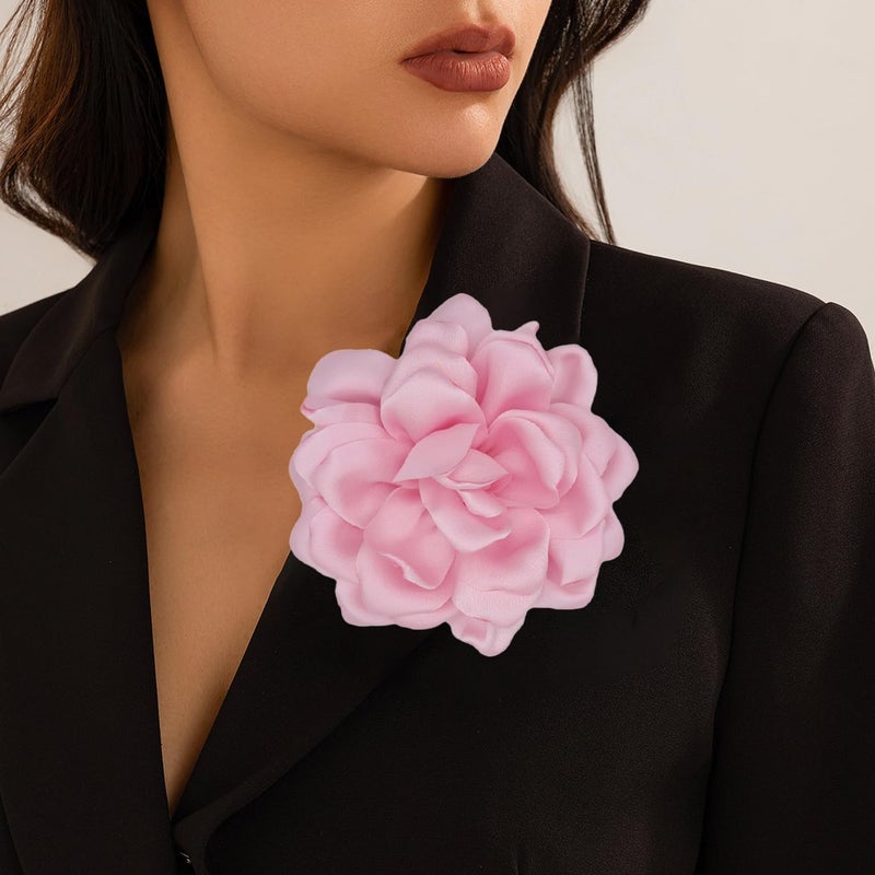 Decixde Satin Fabric Rose Flower Brooches - Handmade Floral Accessory for Wedding Party Dance Banquet Ceremony - Size: 4.72in - Image 4